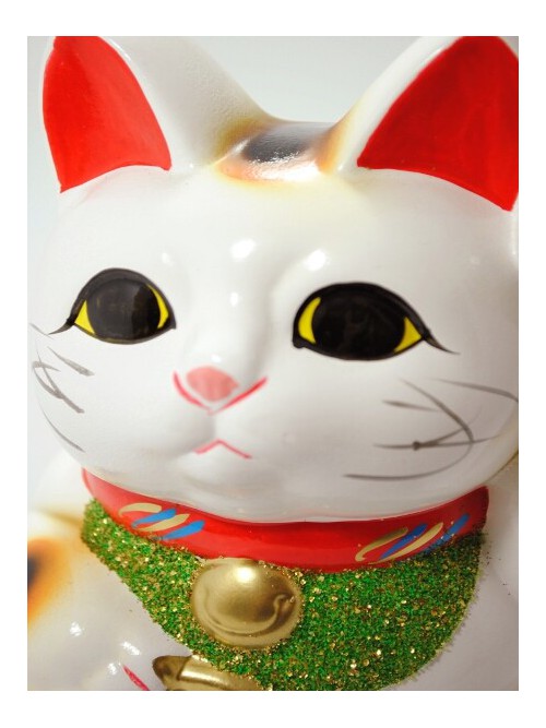 Maneki Neko Shiro Koban Hidarite - Lucky Cat Tokoname