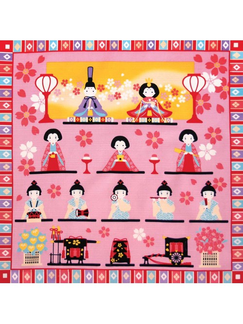 Japanese Furoshiki Wrapping Hand Cloth Scarf 19.75" Cotton Girl Day Hina Matsuri 