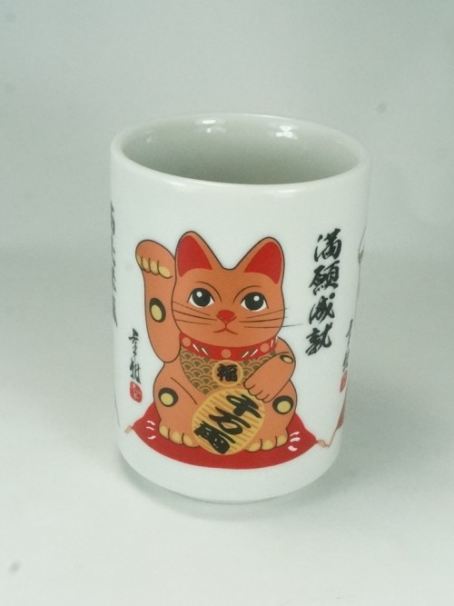 Chat manekineko porte-bonheur japonais en céramique - SHIROI NEKO